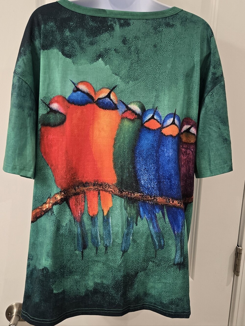 A Green Short Sleeve Birds Pershing, Plus Size 2XL - Picture 2 of 9